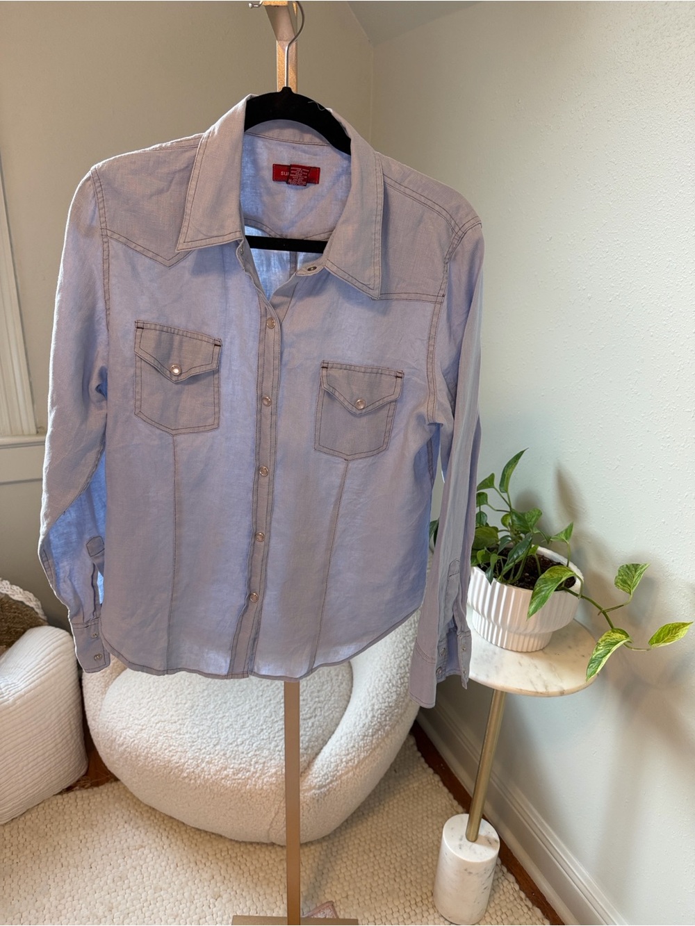 Sundance Light Blue Linen Button-Down Shirt